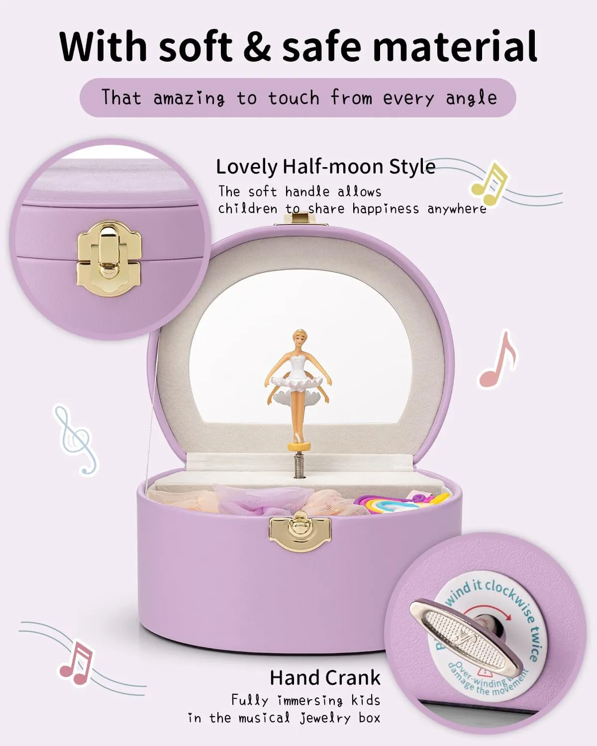 Vlando Bithday Gifts for Girl, Musical Jewelry Box for Girls, Small Kid Music Box with Ballerina for Party Bedroom Decor, Gifts for Girls Kids - Purple