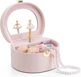 Vlando Musical Jewelry Box for Girls - Birthday for Girls Ages 4 5 6 7 8-12 Year Old - Kid Music Box with Ballerina for Birthday Bedroom Decor - Light Pink
