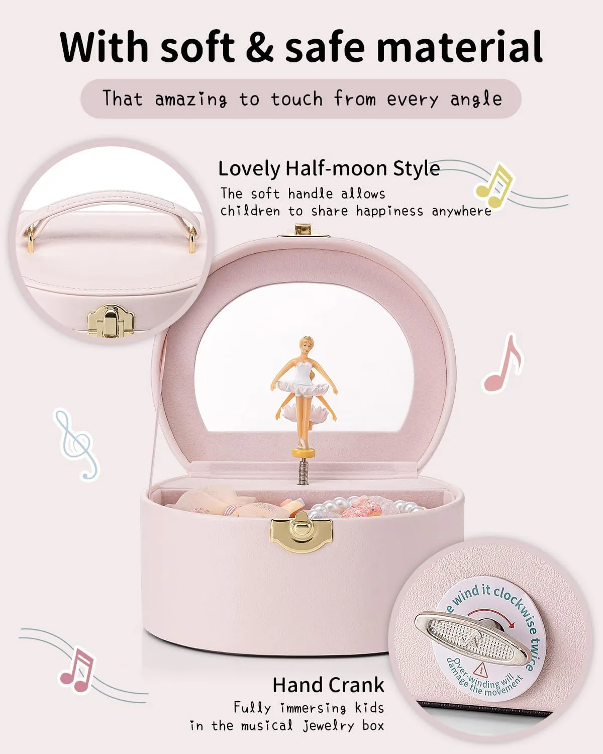 Vlando Musical Jewelry Box for Girls - Birthday for Girls Ages 4 5 6 7 8-12 Year Old - Kid Music Box with Ballerina for Birthday Bedroom Decor - Light Pink