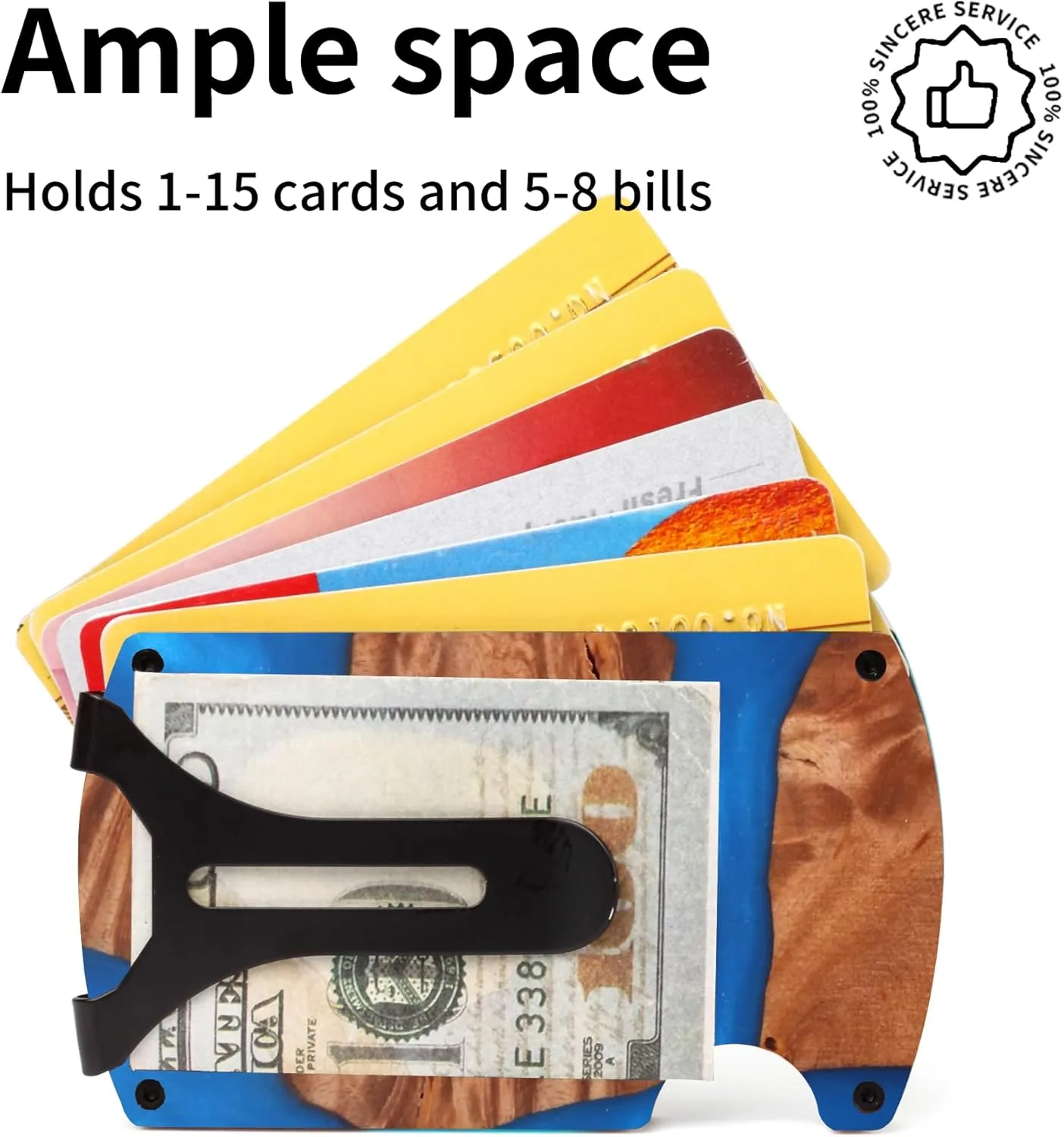 Wallet for Men, Minimalist Slim RFID Blocking Resin Wood Credit Card Holder with Money Clip, Easily Removable Cash&Card Metal Wallet,Resin River,Natuarl Walnut Wood,Unique Pattern,Gift for Men