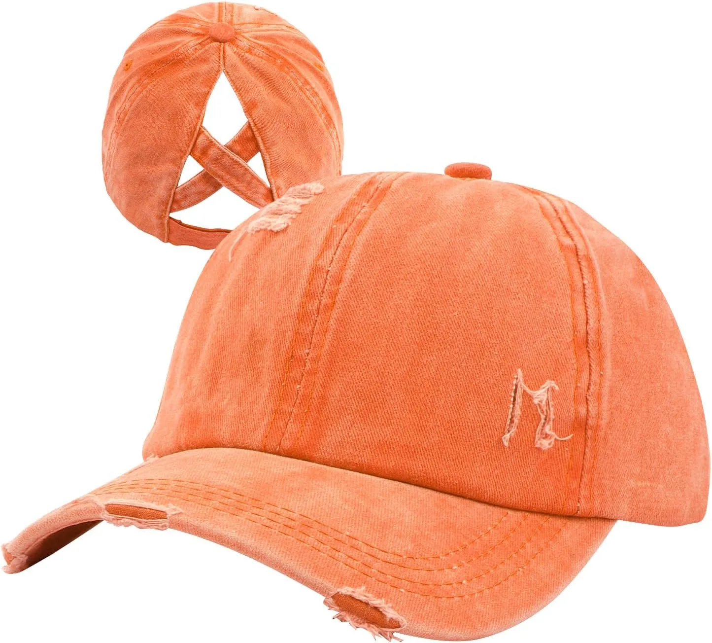 Women Distressed Ponytail Baseball Caps Adjustable Criss Cross Ponytail Hats High Messy Bun Ponycap Trucker Hat