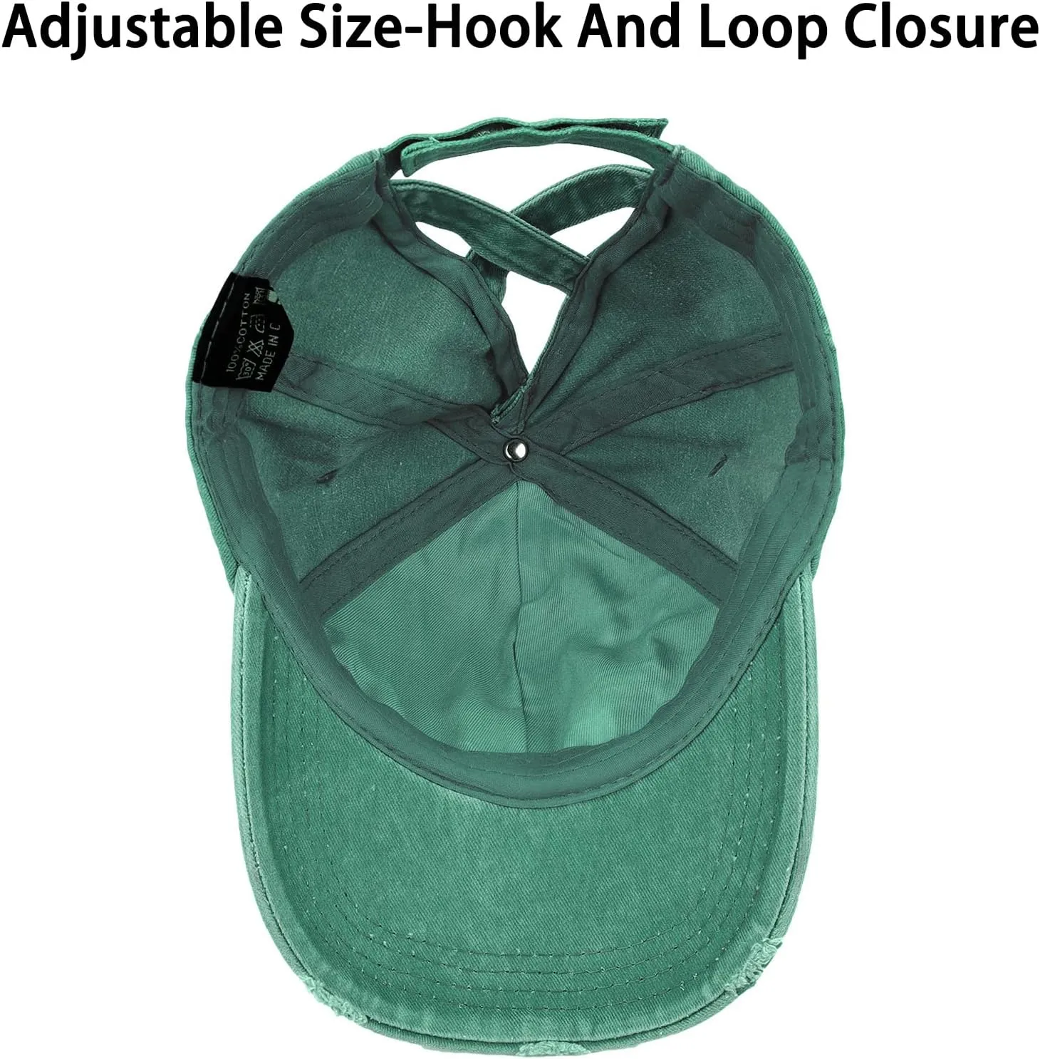 Women Distressed Ponytail Baseball Caps Adjustable Criss Cross Ponytail Hats High Messy Bun Ponycap Trucker Hat