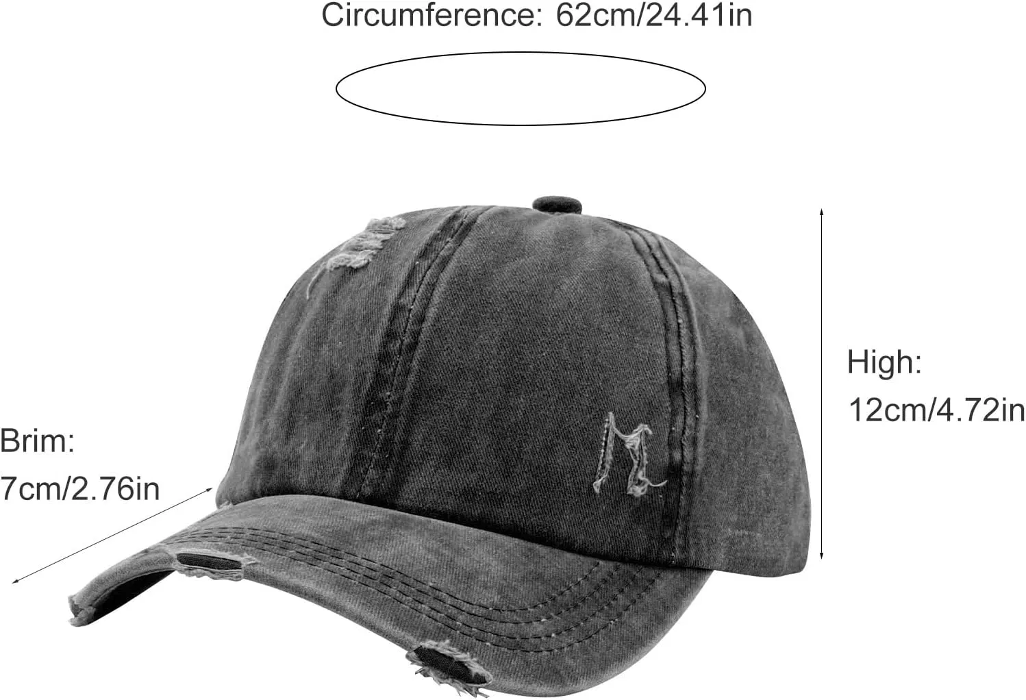 Women Distressed Ponytail Baseball Caps Adjustable Criss Cross Ponytail Hats High Messy Bun Ponycap Trucker Hat