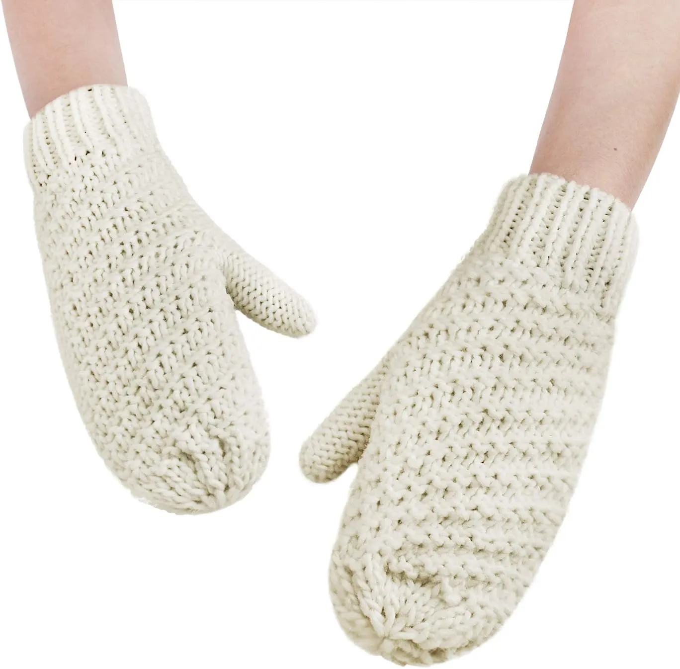 Women Men Winter Knit Mitten Gloves Thermal Fleece Lined Mittens Full Finger Hand Warmer Cold Weather Gloves