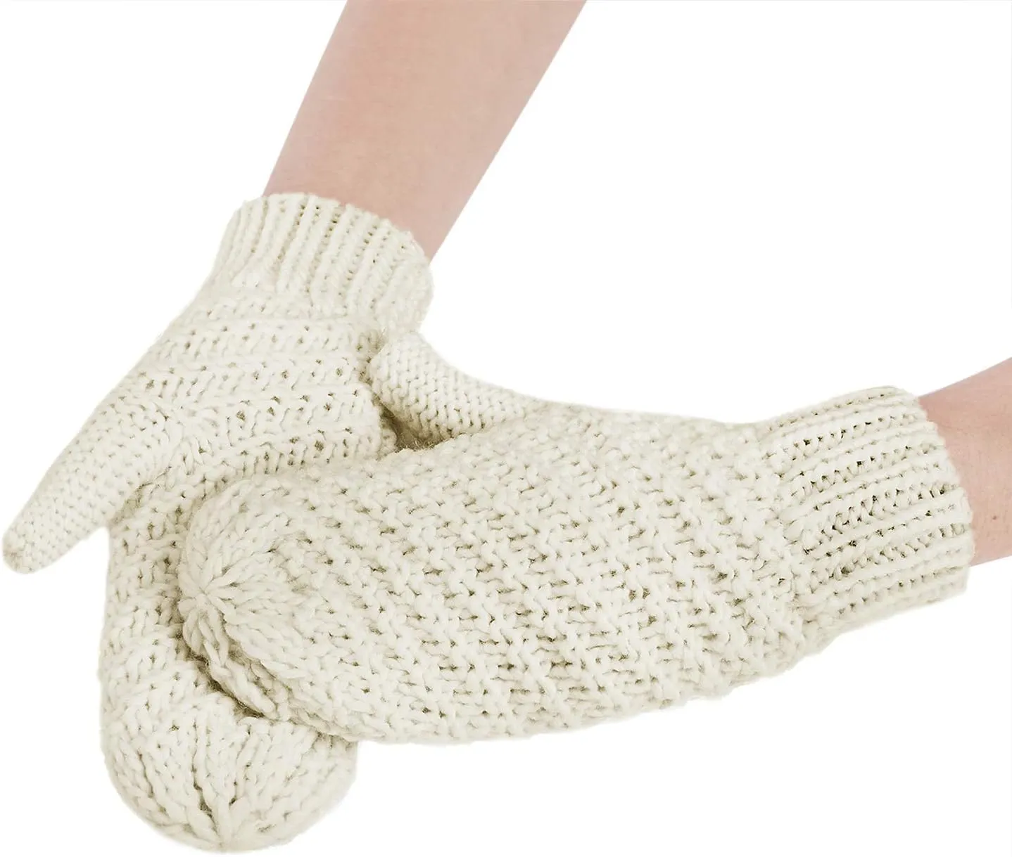 Women Men Winter Knit Mitten Gloves Thermal Fleece Lined Mittens Full Finger Hand Warmer Cold Weather Gloves