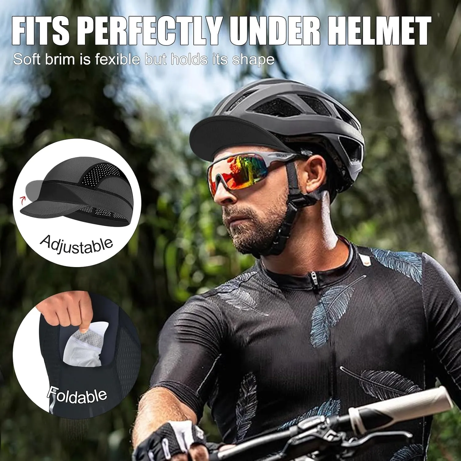 XXL Cooling Cycling Cap Skull Caps Under Helmet Mesh Hats with Sun Visor for Big Head Bike Hard Hat Liner for Men