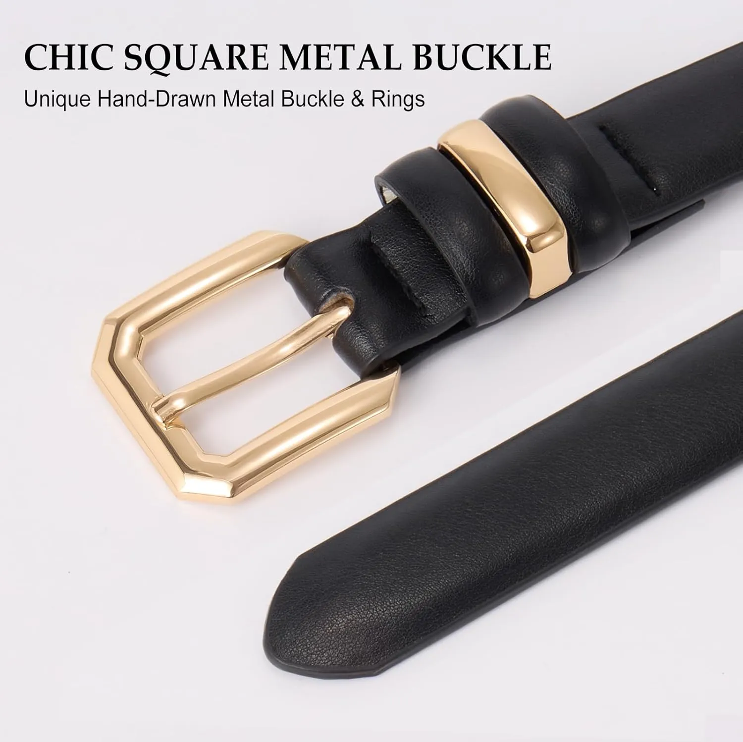 XZQTIVE Women Leather Belt for Jeans Pants Dresses Fashion Ladies Skinny Leather Belt with Silver Buckle