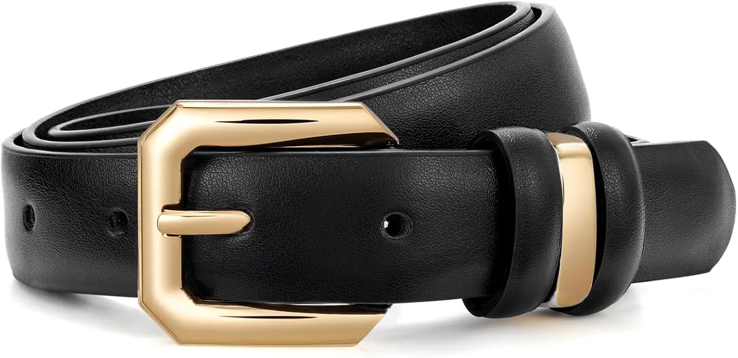 XZQTIVE Women Leather Belt for Jeans Pants Dresses Fashion Ladies Skinny Leather Belt with Silver Buckle