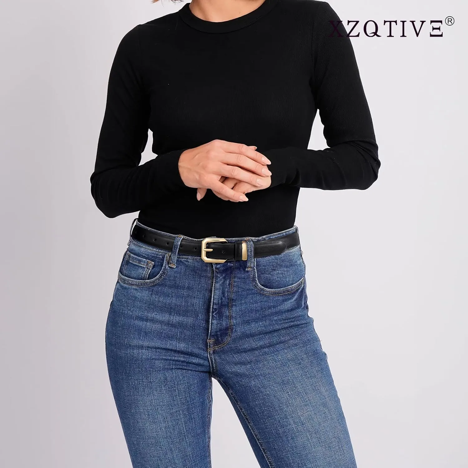 XZQTIVE Women Leather Belt for Jeans Pants Dresses Fashion Ladies Skinny Leather Belt with Silver Buckle