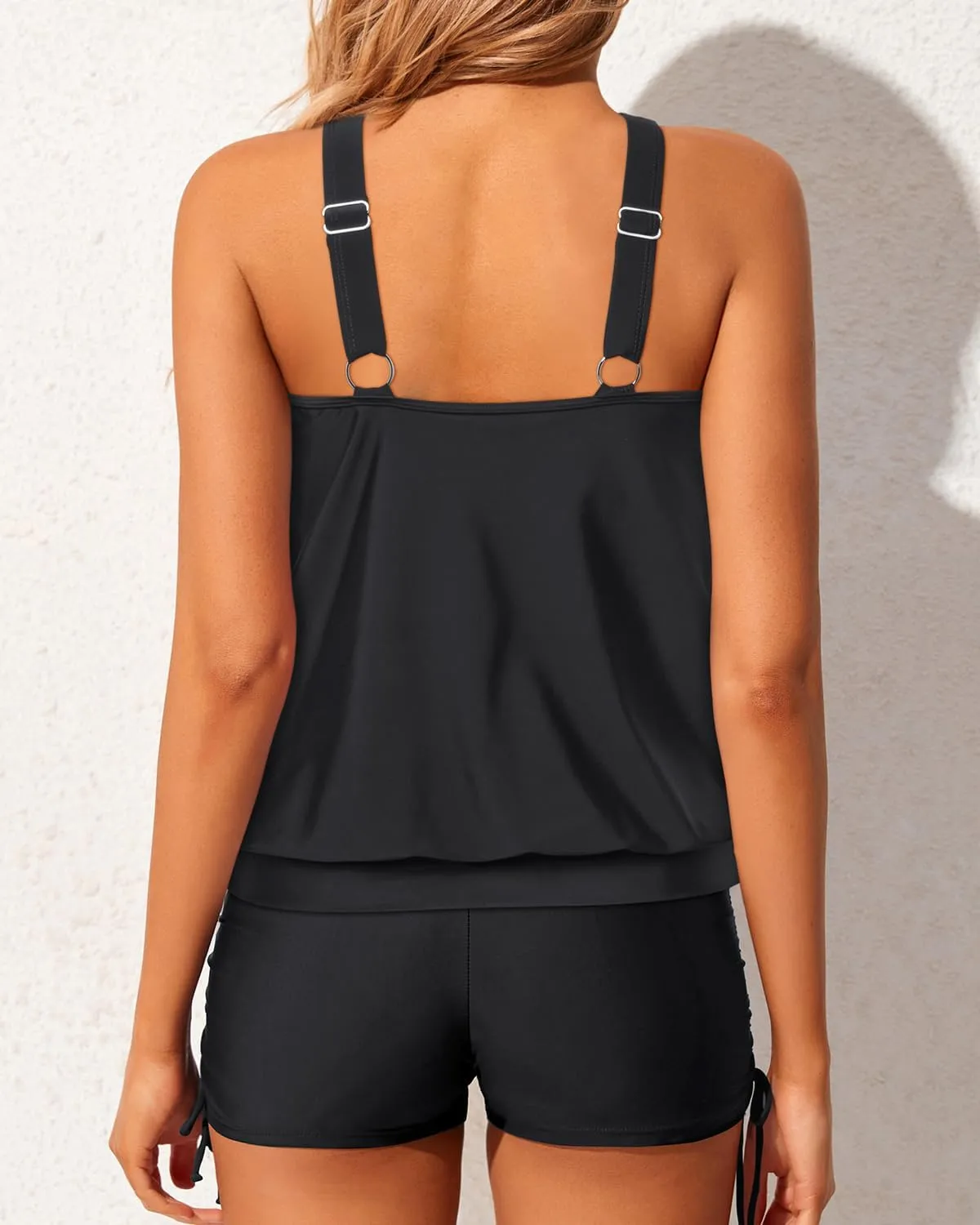 Yonique Tankini Swimsuits with Shorts - Tummy Control Two Piece Blouson Bathing Suits High Neck Swimwear